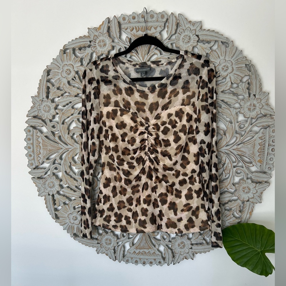 Bold Elements Leopard Print Sheer Long-Sleeve Shirt - Size Large
